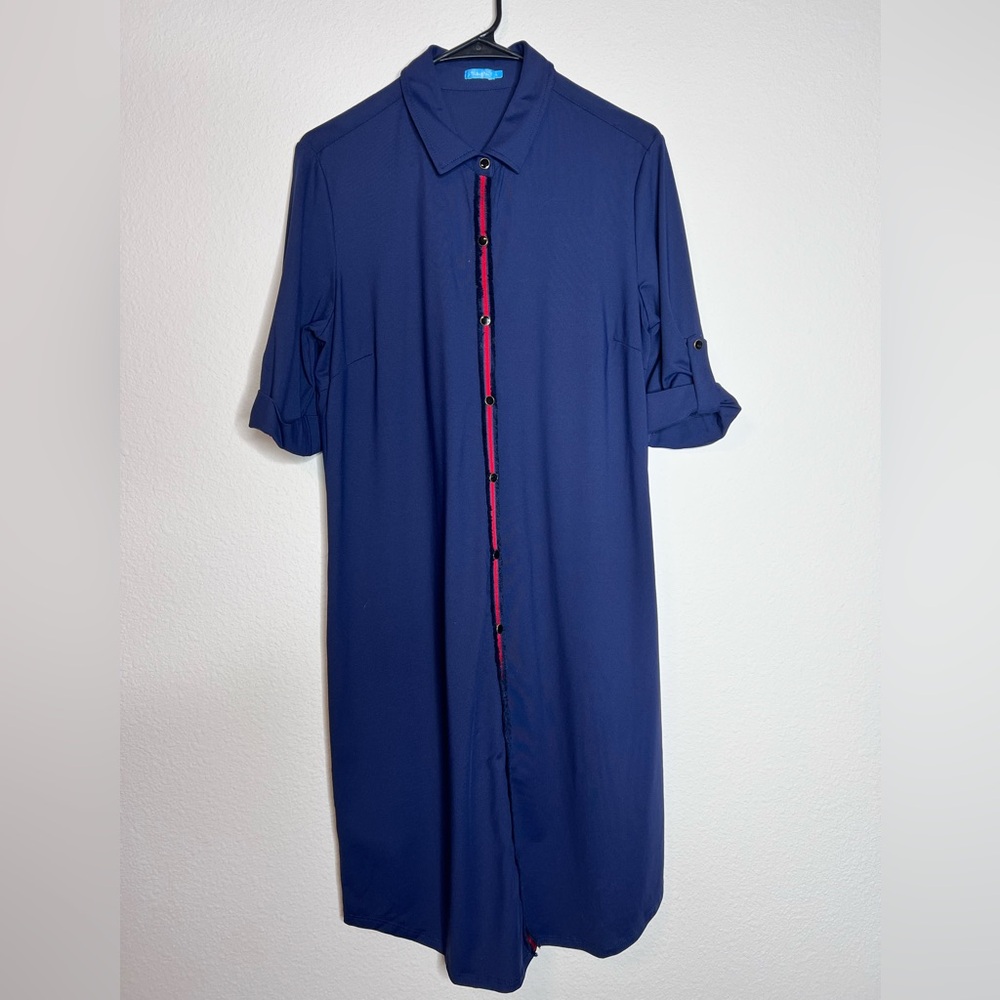 J. McLaughlin Women's Size L Shirt Dress Navy Blue Button-Up Catalina Cloth